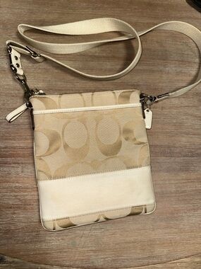 Coach Beige Signature Canvas Crossbody with Cream Trim
